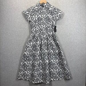 Batsheva Virginia Dress Royal Black White Floral Cotton High Neck Size 0 NWT